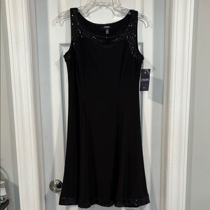 Chaps Black Sleeveless Dress with Sequin Details